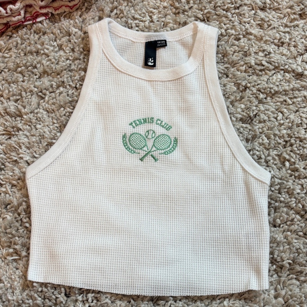 Garage Cream Tank Top with Green Tennis Club Design